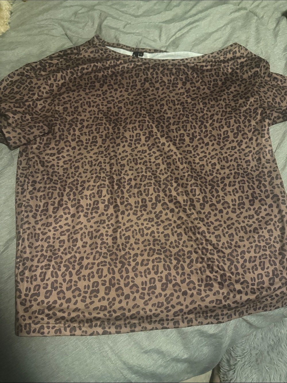 Leopard Print Short Sleeve Top - Brown & Dark Brown
